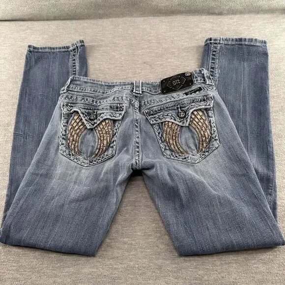 MISS ME - Women's Size 27 Rhinestone Wing JE6003T2R Straight Jeans A46 - Picture 8 of 16